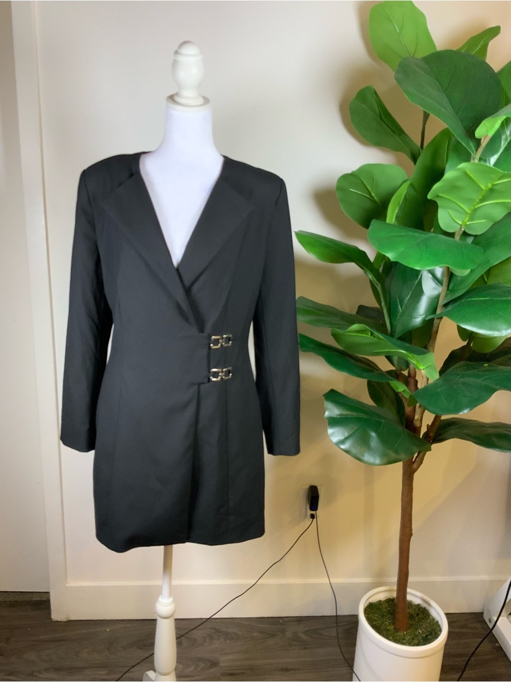 Zara Black Mini Blazer Dress with Double Buckle Detail